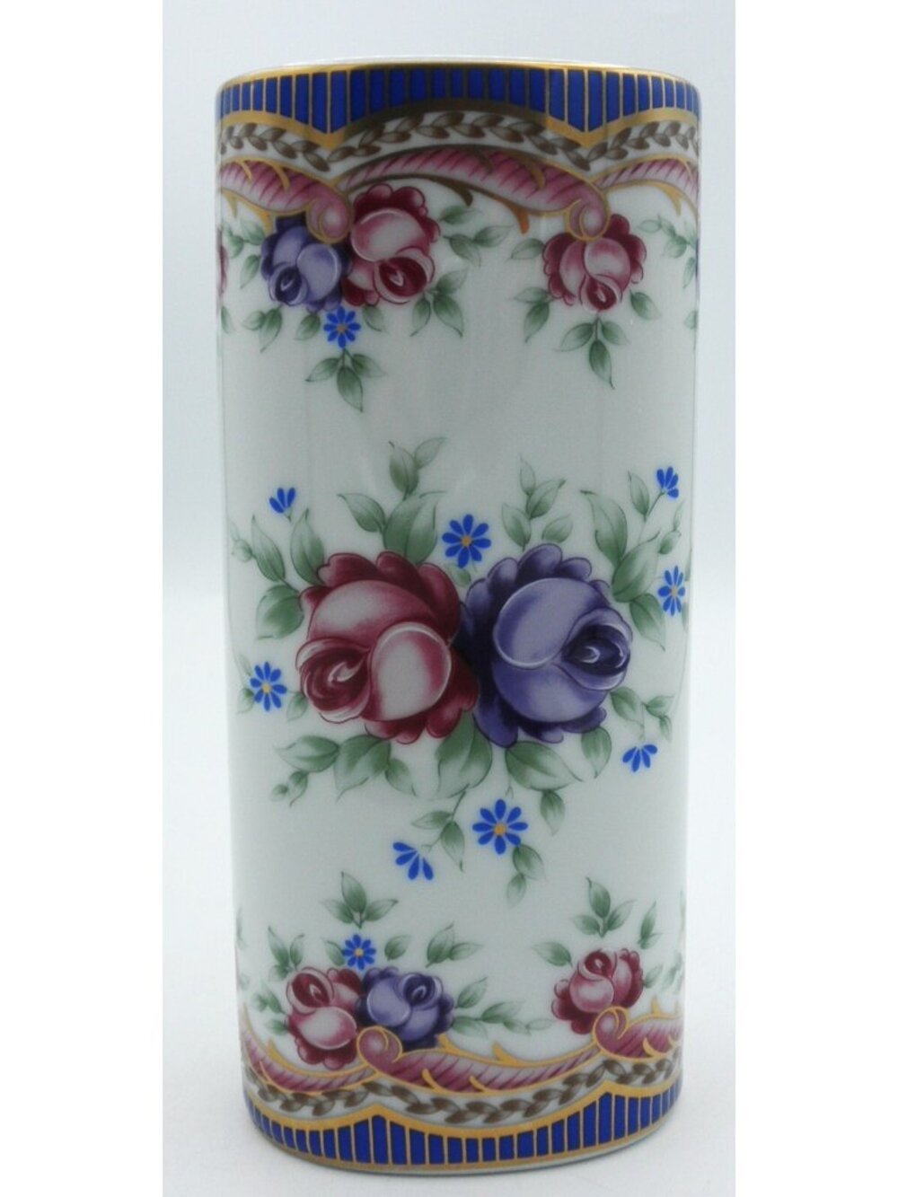 Lefton Porcelain Bud Vase Hand Painted Flowers Red Purple Blue Vintage 1992